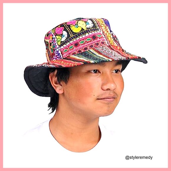 Cotton Bucket Hat with Patch Design for Festivals and Outdoor Activities